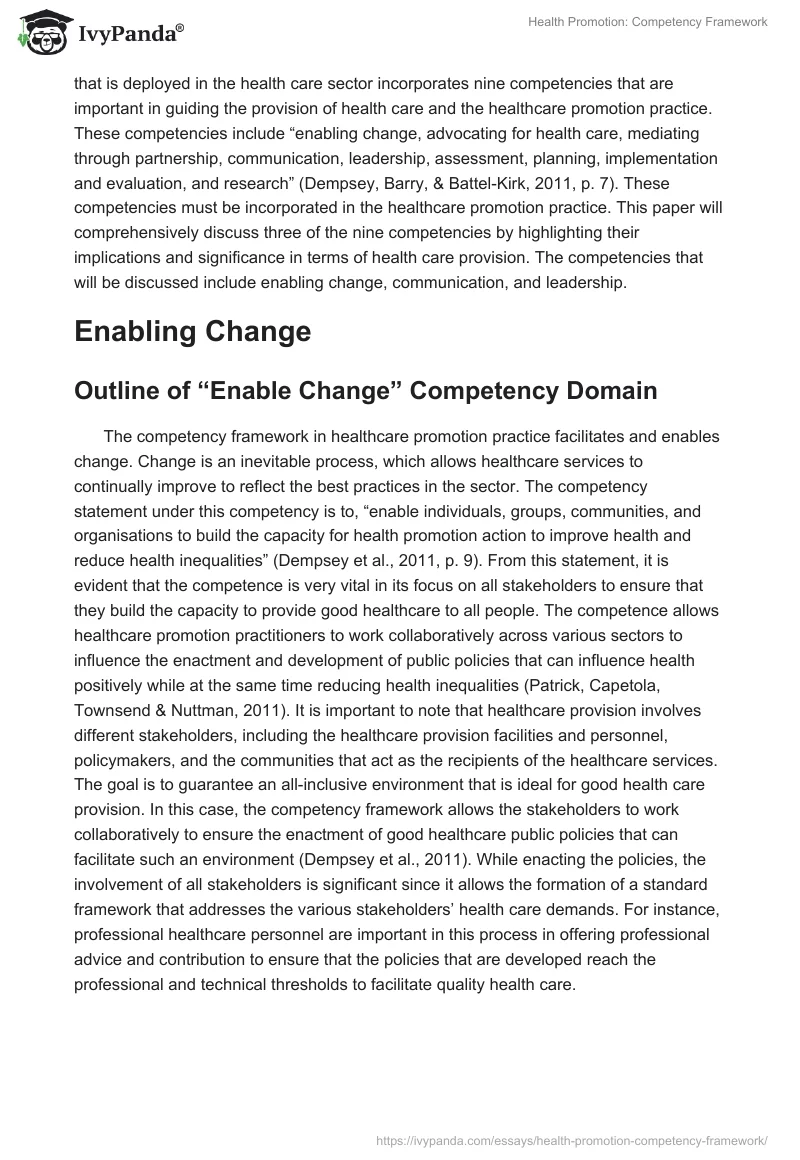 Health Promotion: Competency Framework. Page 2