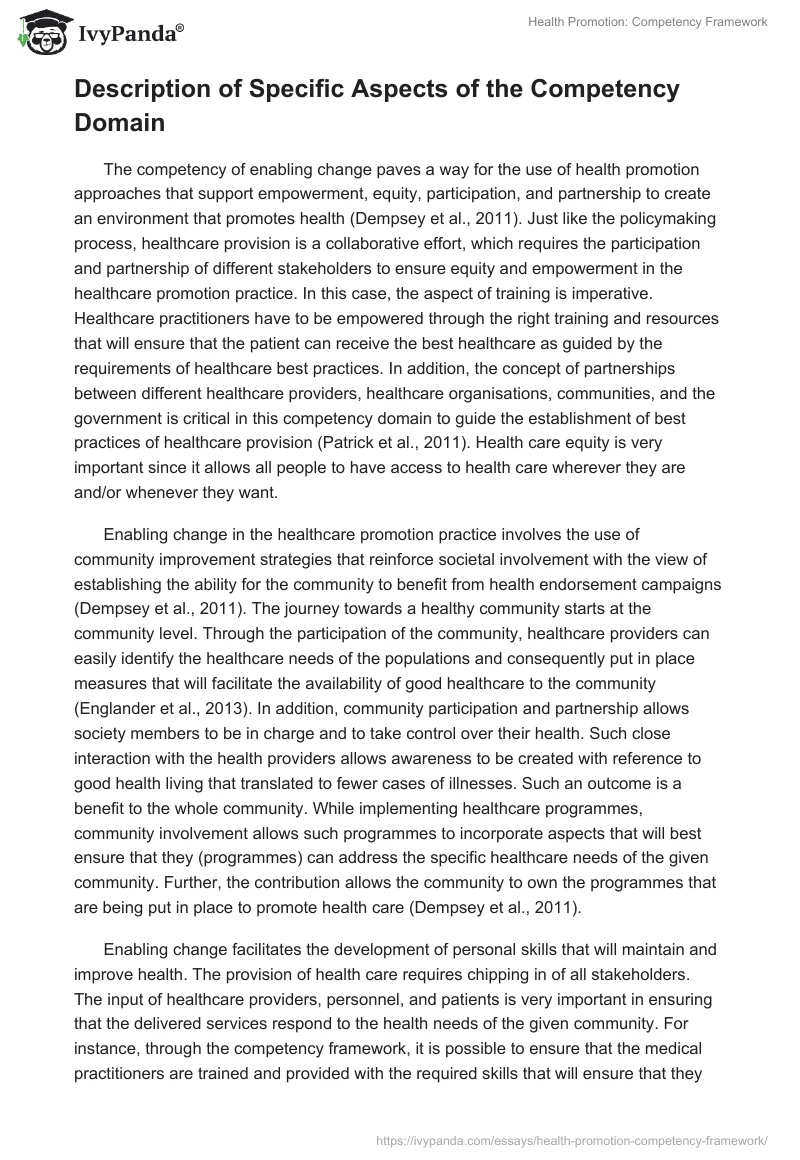 Health Promotion: Competency Framework. Page 3