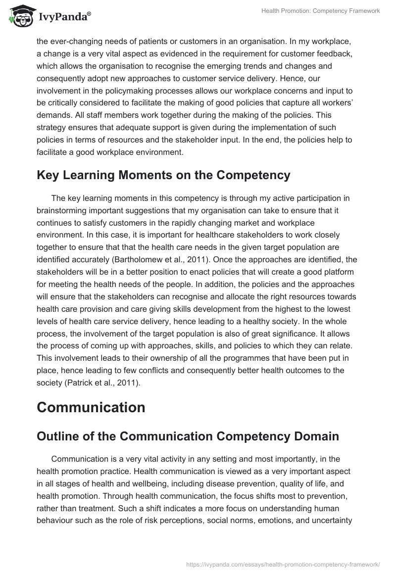 Health Promotion: Competency Framework. Page 5