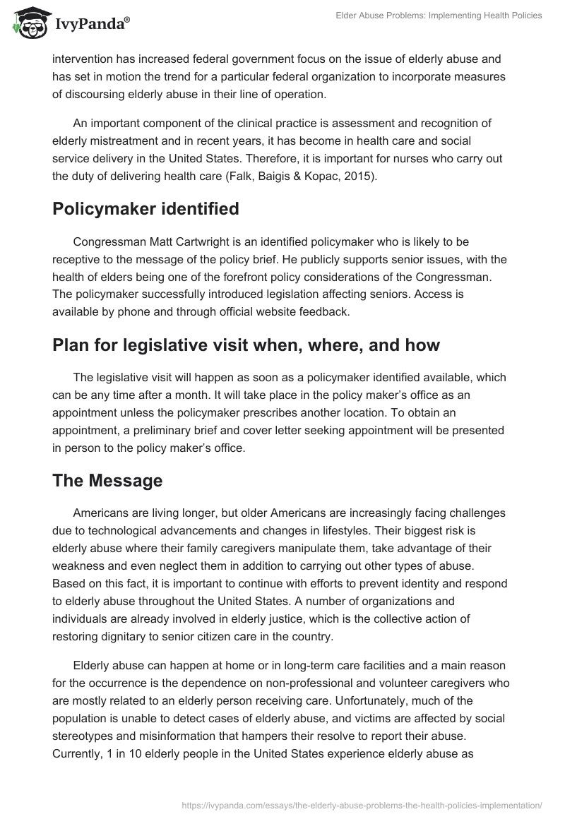 Elder Abuse Problems: Implementing Health Policies. Page 2