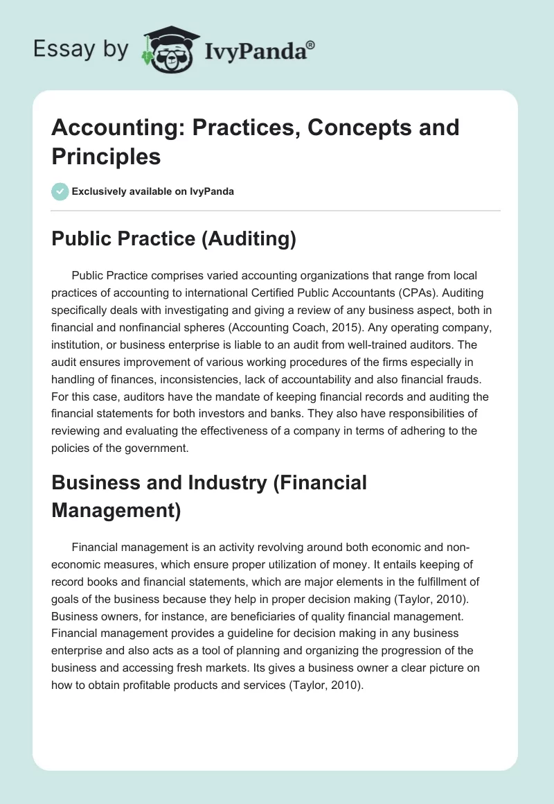 Accounting: Practices, Concepts and Principles. Page 1