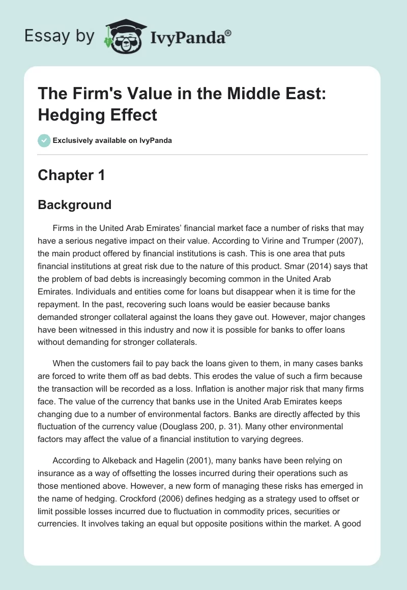 The Firm's Value in the Middle East: Hedging Effect. Page 1