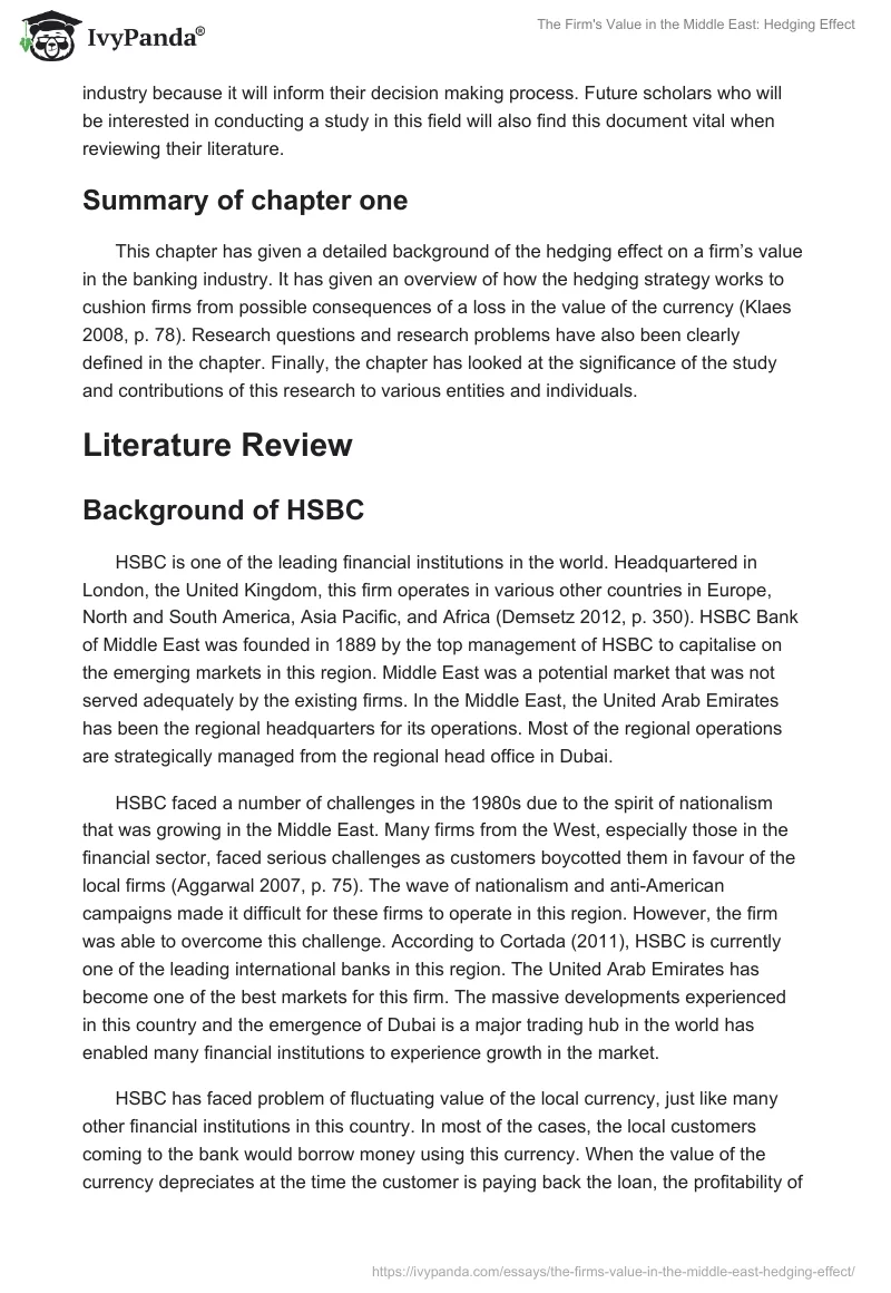 The Firm's Value in the Middle East: Hedging Effect. Page 5
