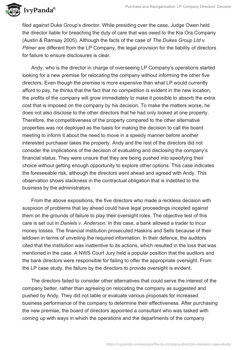 Purchase and Reorganisation: LP Company Directors’ Decision. Page 4