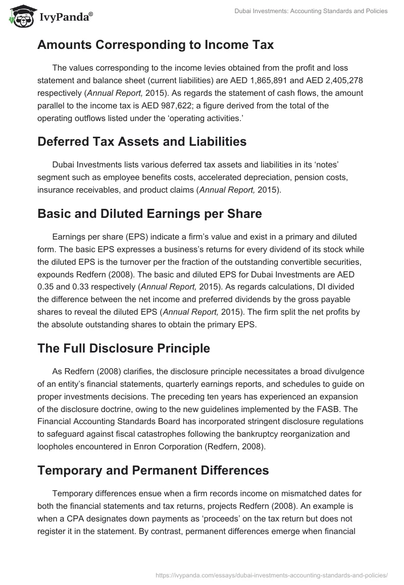 Dubai Investments: Accounting Standards and Policies. Page 2