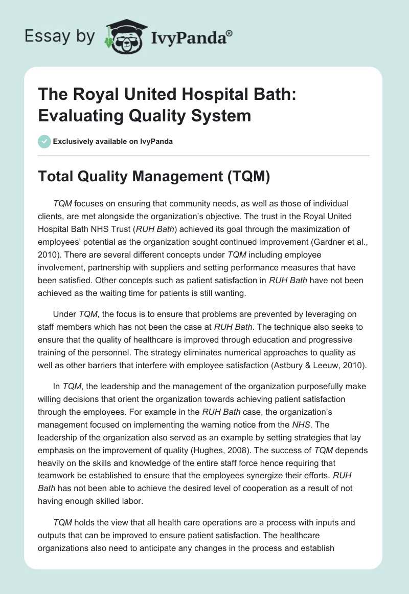 The Royal United Hospital Bath: Evaluating Quality System. Page 1