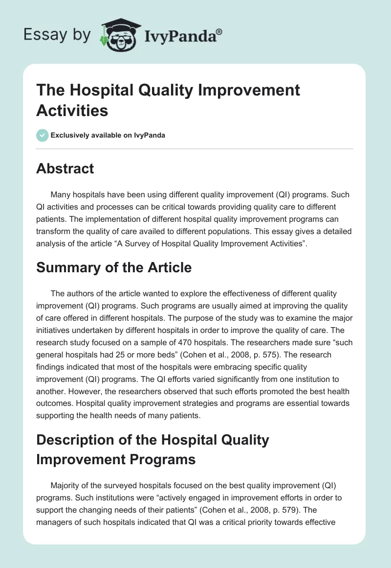 The Hospital Quality Improvement Activities. Page 1