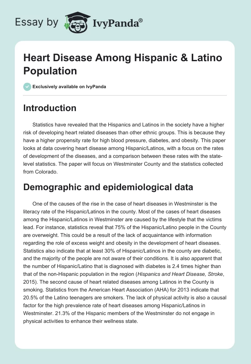 Heart Disease Among Hispanic & Latino Population. Page 1