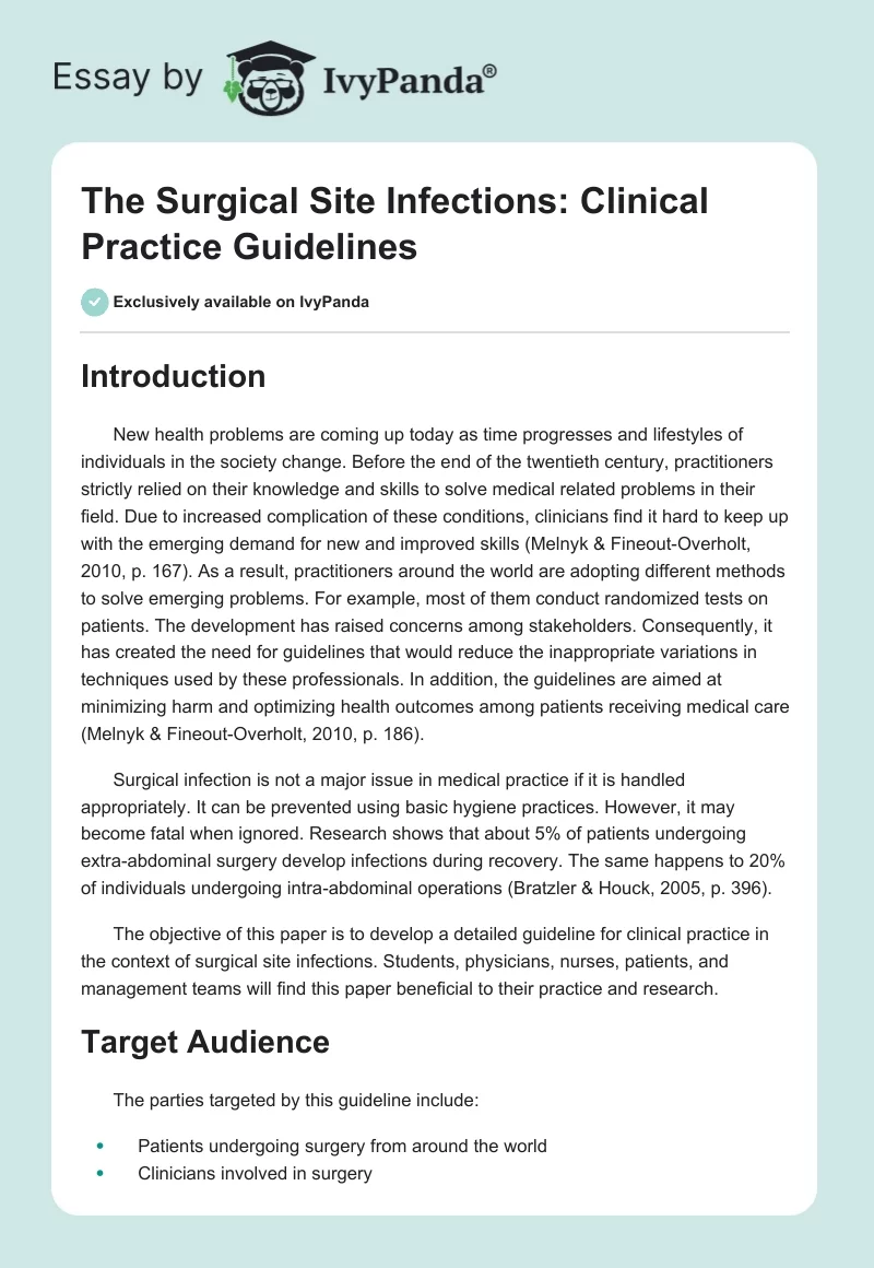 The Surgical Site Infections: Clinical Practice Guidelines. Page 1