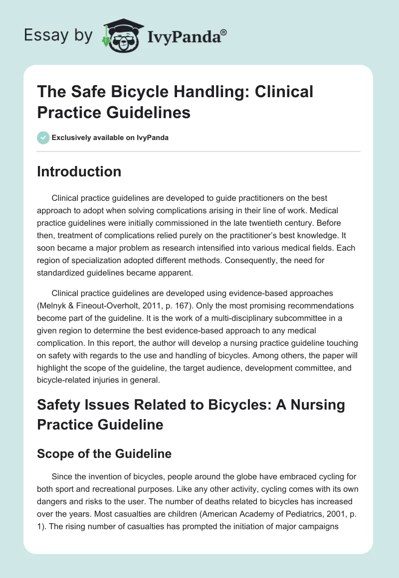 The Safe Bicycle Handling: Clinical Practice Guidelines. Page 1