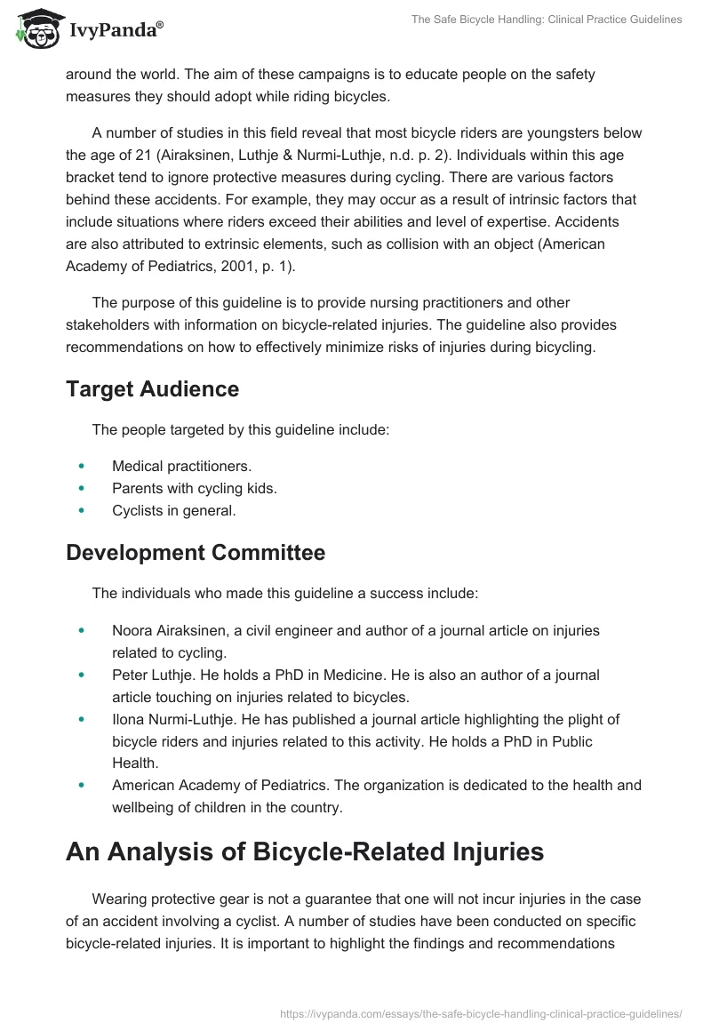 The Safe Bicycle Handling: Clinical Practice Guidelines. Page 2