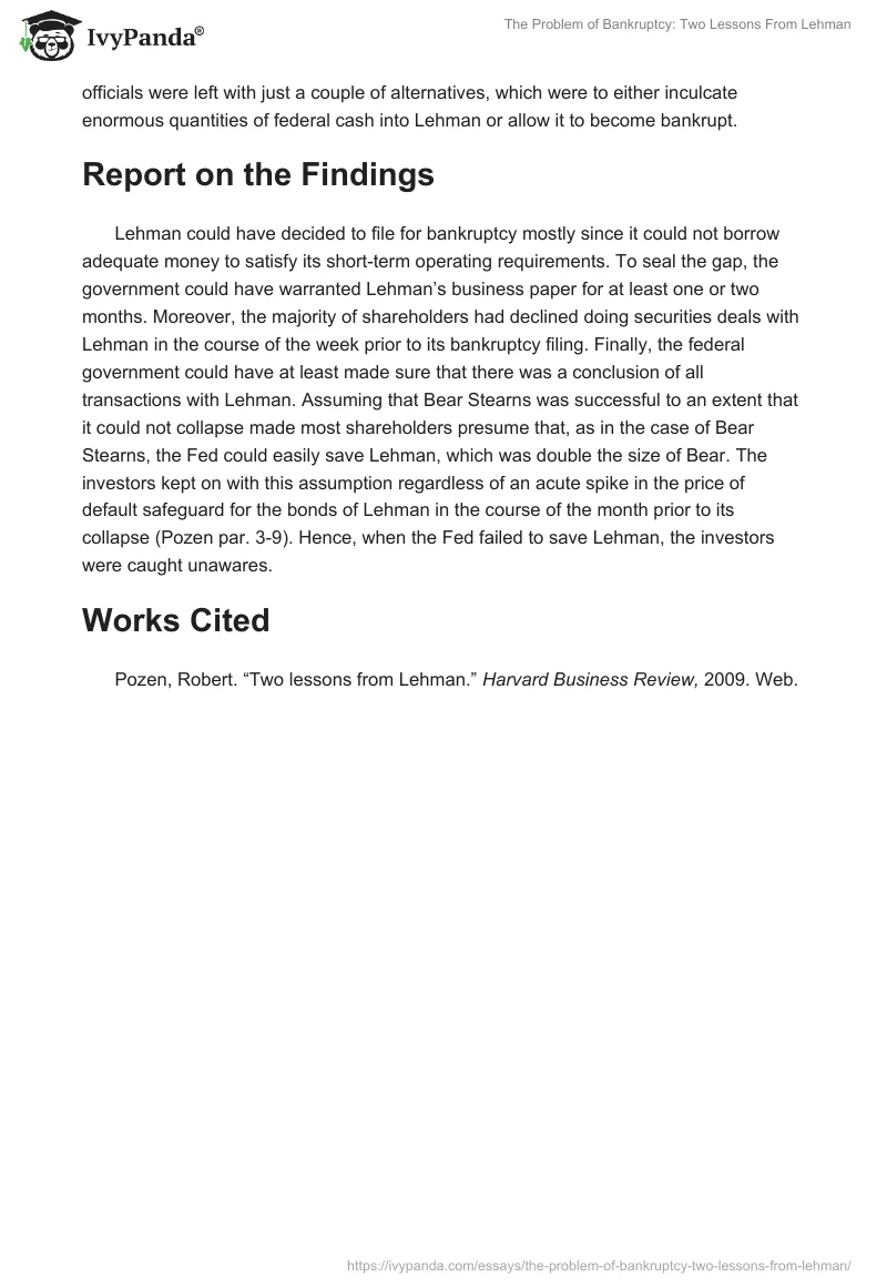 The Problem of Bankruptcy: Two Lessons From Lehman. Page 2