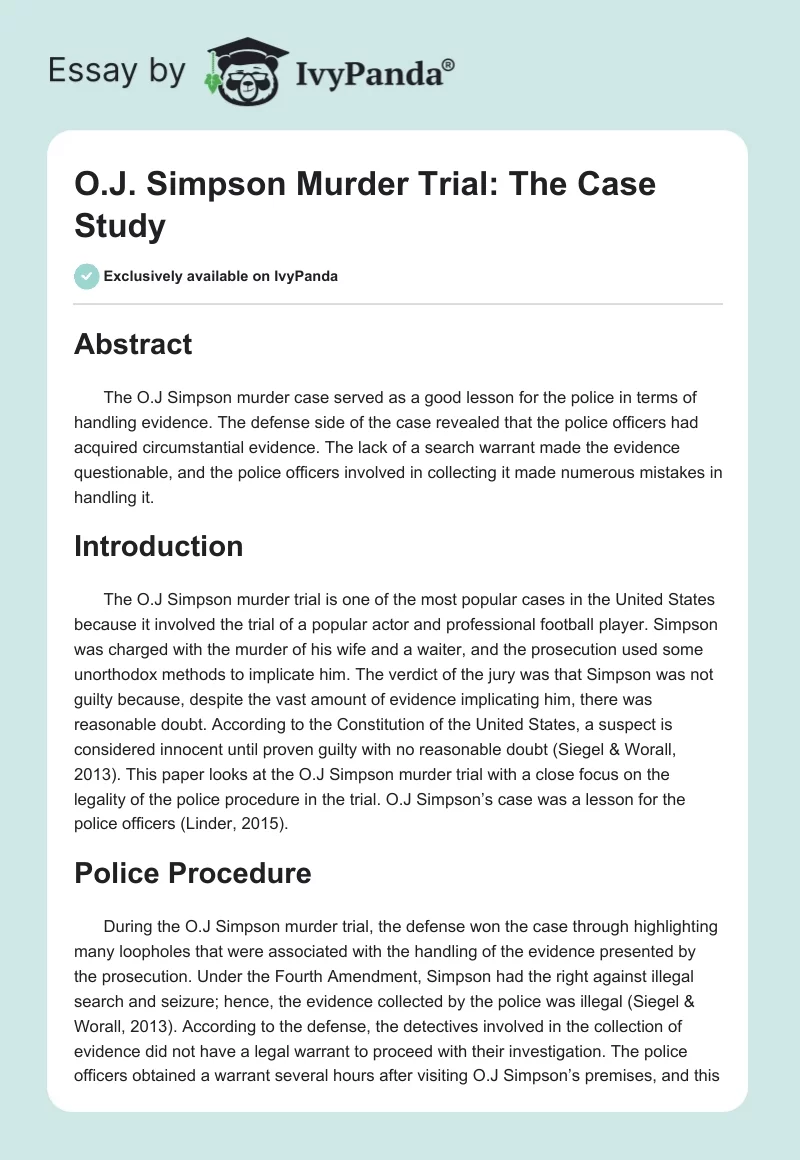 O.J. Simpson Murder Trial: The Case Study. Page 1