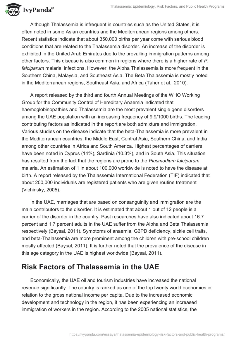 Thalassemia: Epidemiology, Risk Factors, and Public Health Programs. Page 3