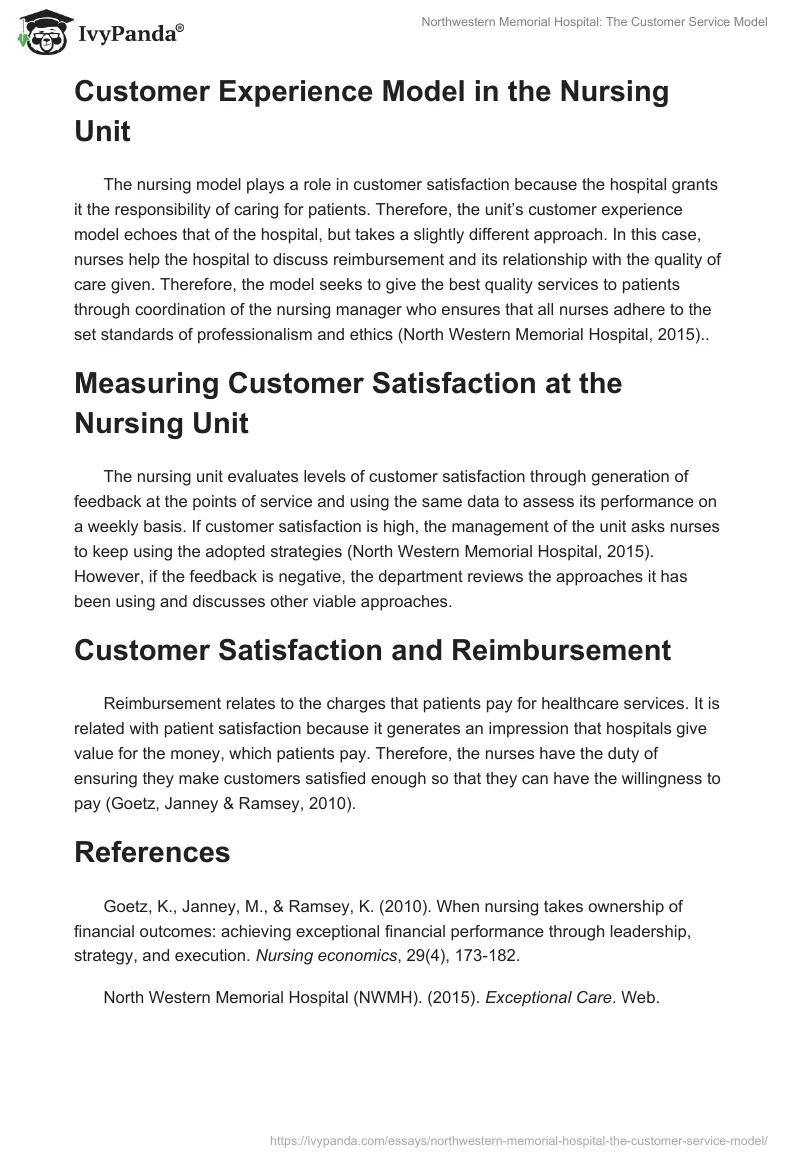Northwestern Memorial Hospital: The Customer Service Model. Page 2