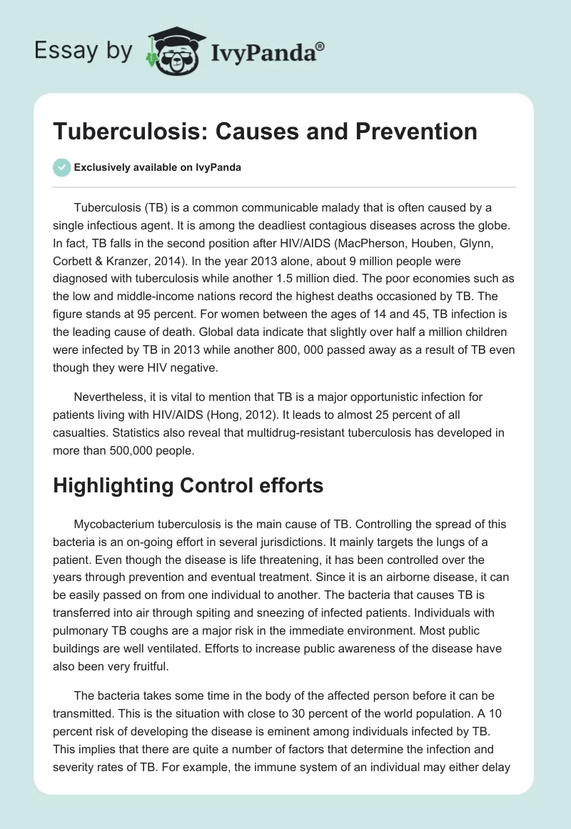 Tuberculosis: Causes and Prevention. Page 1