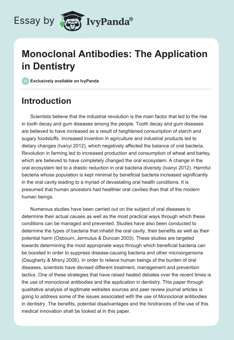 Monoclonal Antibodies: The Application in Dentistry. Page 1