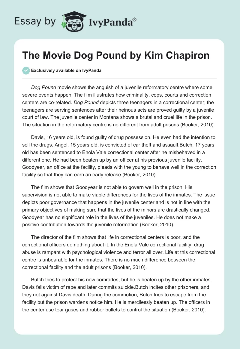 The Movie "Dog Pound" by Kim Chapiron. Page 1
