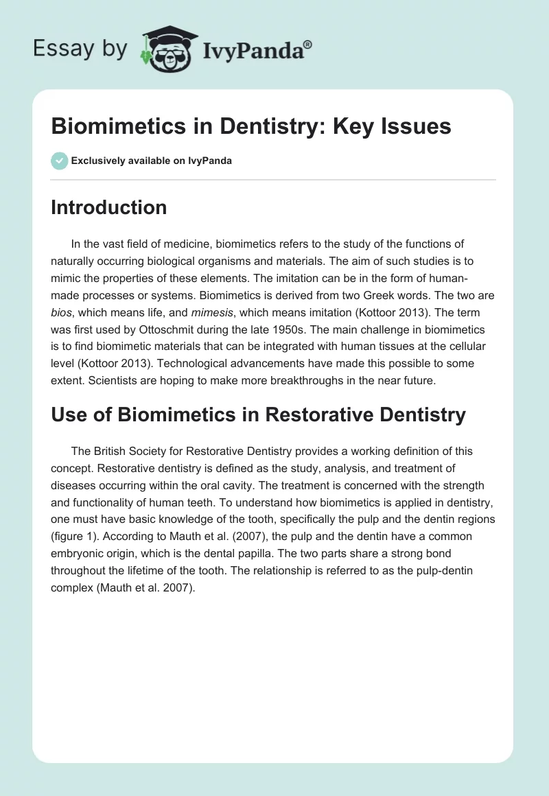 Biomimetics in Dentistry: Key Issues. Page 1