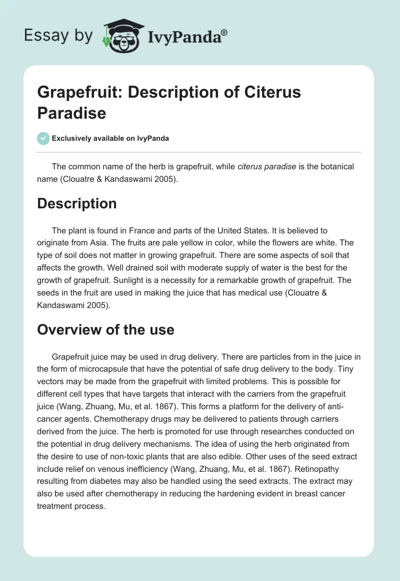 Grapefruit: Description of Citerus Paradise. Page 1