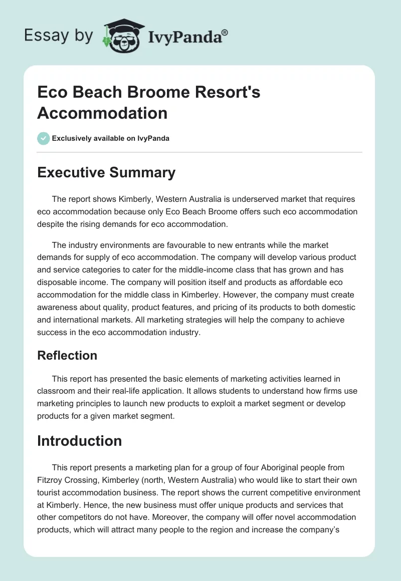 Eco Beach Broome Resort's Accommodation. Page 1