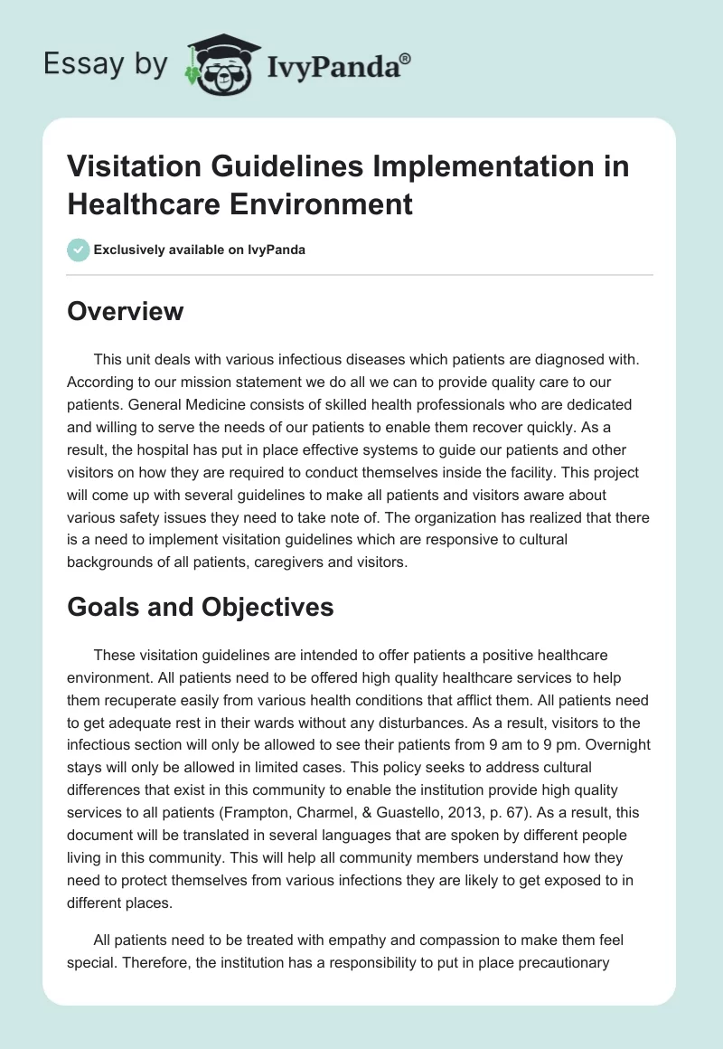 Visitation Guidelines Implementation in Healthcare Environment. Page 1