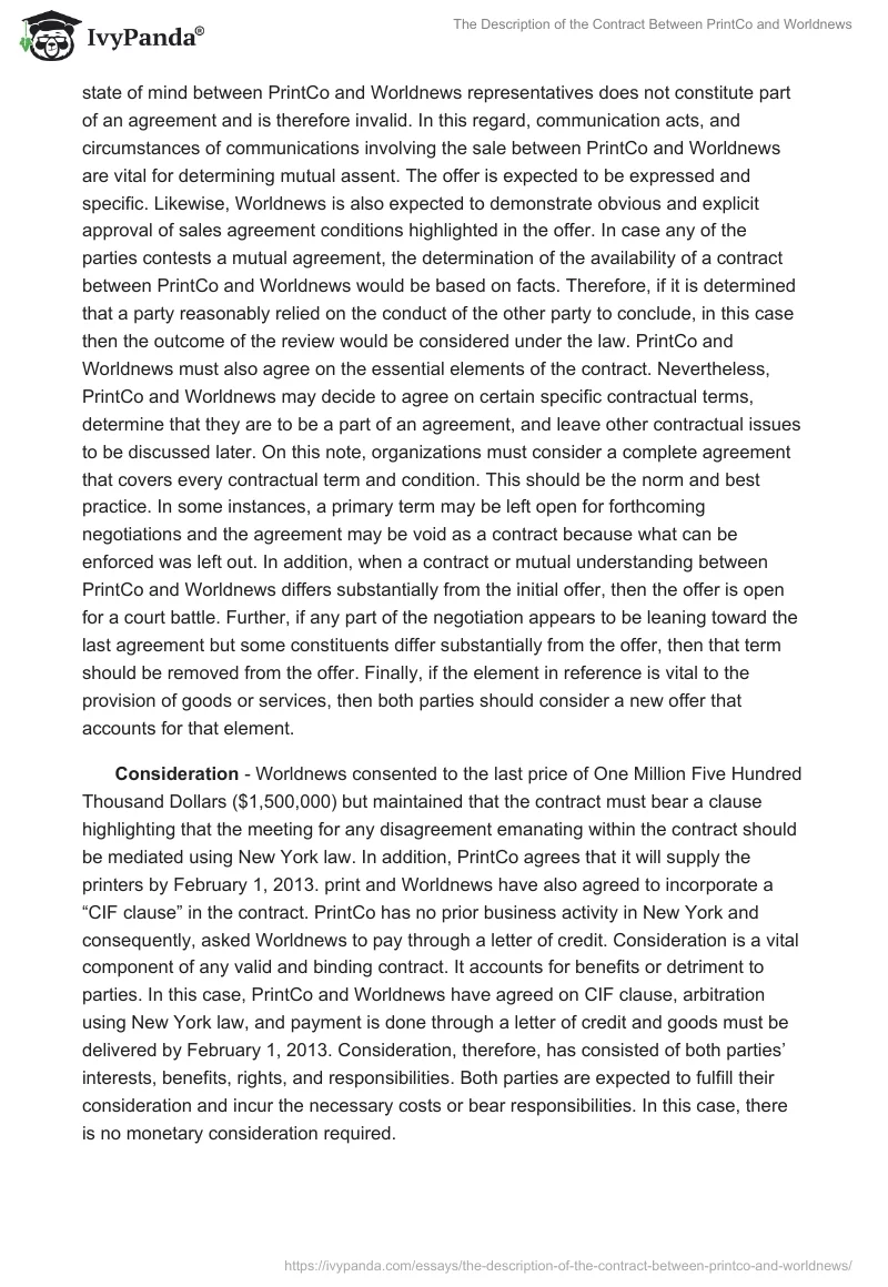 The Description of the Contract Between PrintCo and Worldnews. Page 2