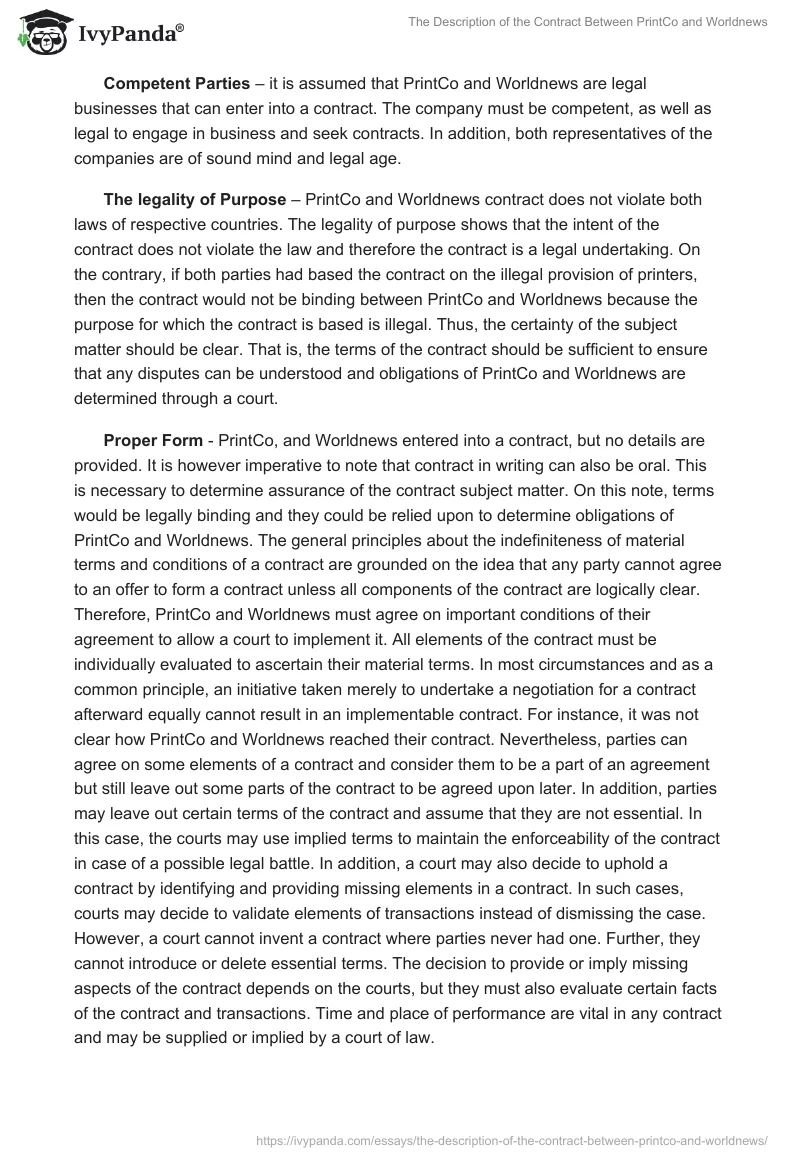The Description of the Contract Between PrintCo and Worldnews. Page 3