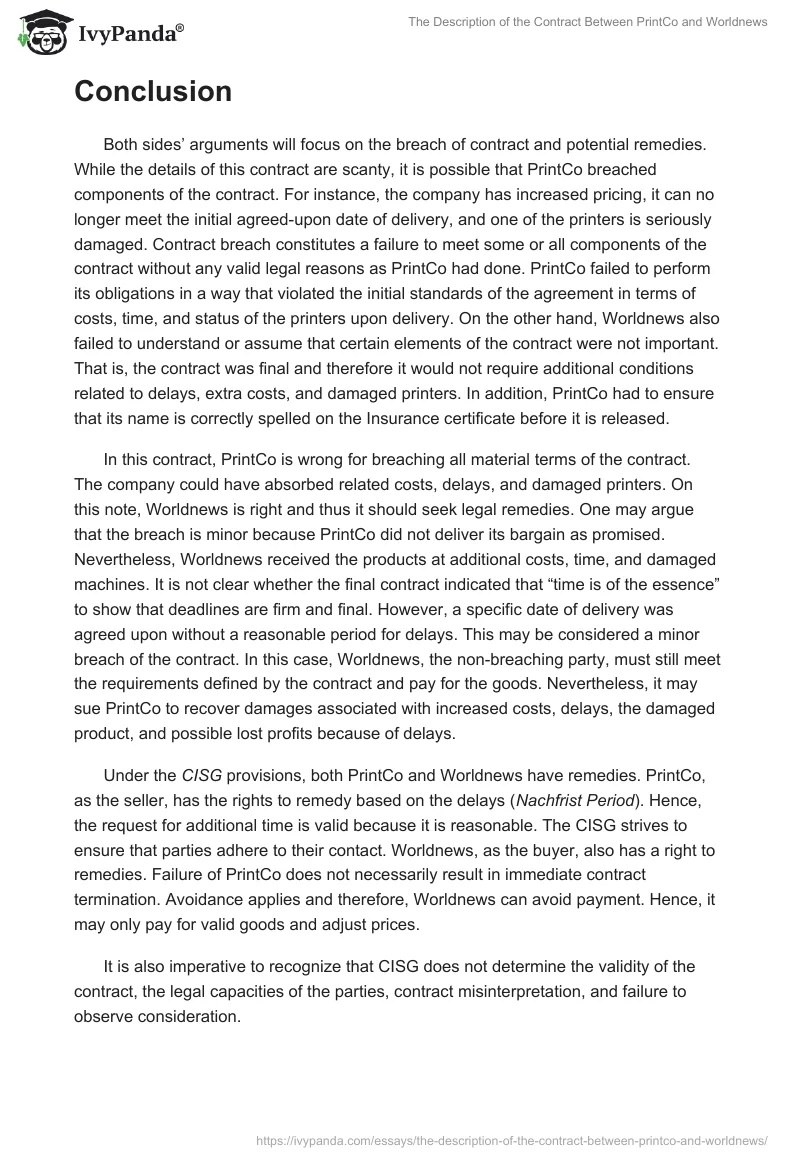 The Description of the Contract Between PrintCo and Worldnews. Page 4