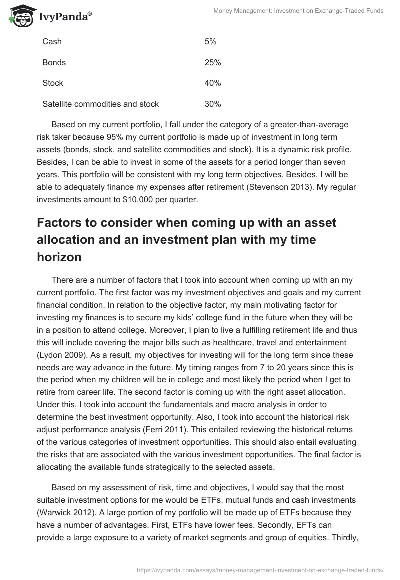 Money Management: Investment on Exchange-Traded Funds. Page 2