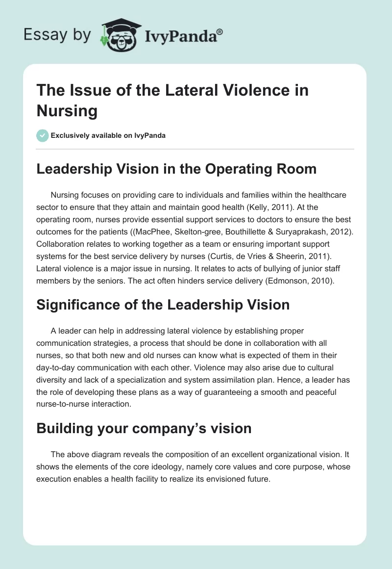 The Issue of the Lateral Violence in Nursing. Page 1