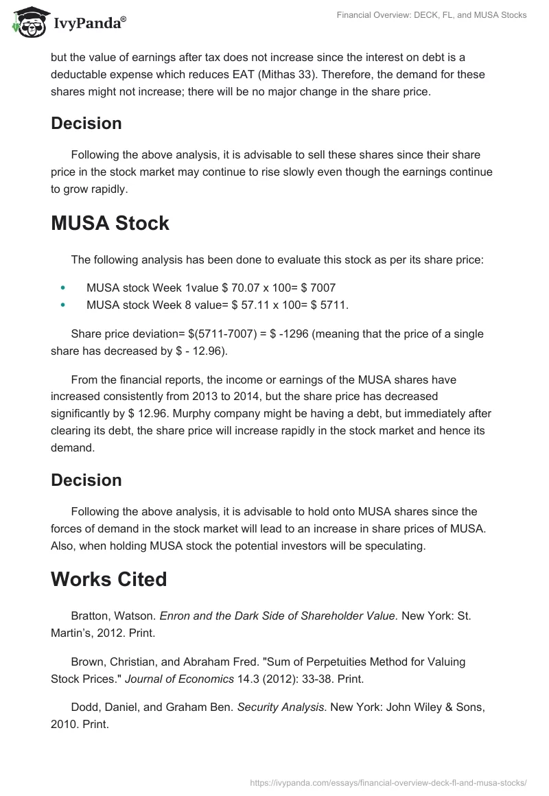 Financial Overview: DECK, FL, and MUSA Stocks. Page 3