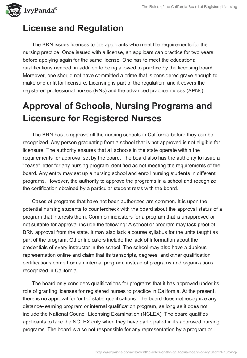 The Roles of the California Board of Registered Nursing. Page 2