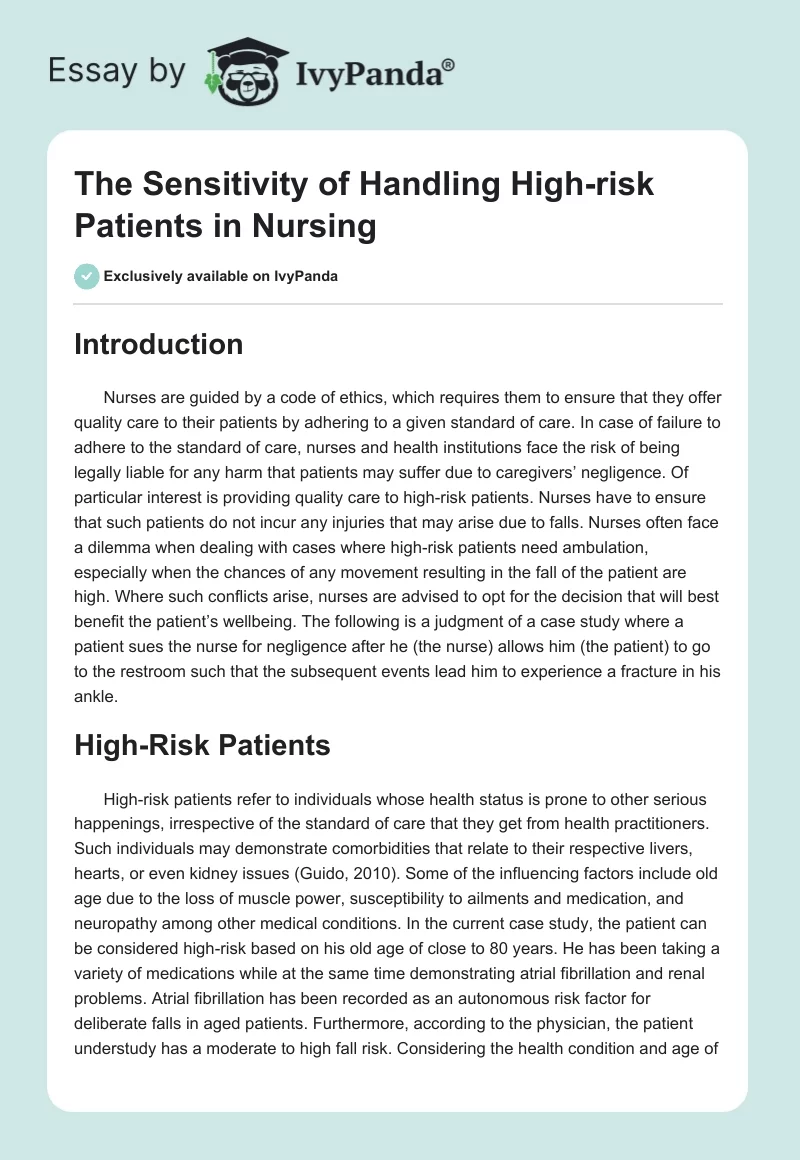 The Sensitivity of Handling High-risk Patients in Nursing. Page 1