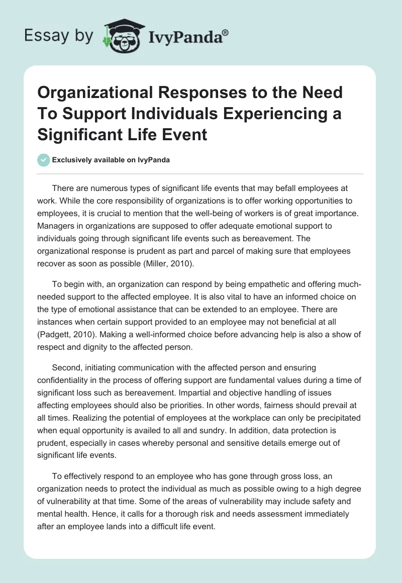 Organizational Responses to the Need To Support Individuals Experiencing a Significant Life Event. Page 1