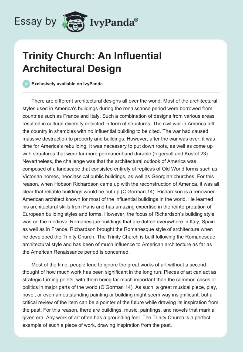 Trinity Church: An Influential Architectural Design. Page 1