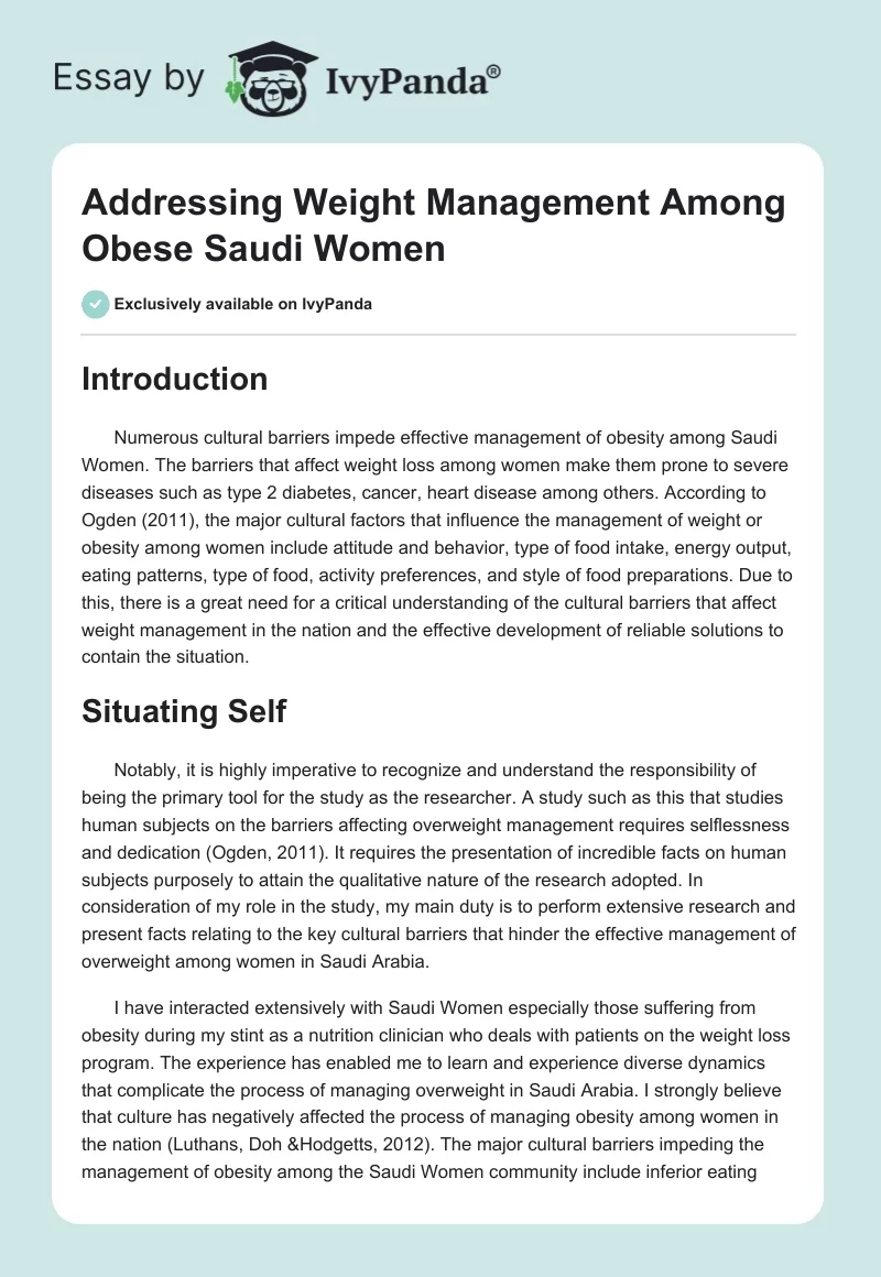 Addressing Weight Management Among Obese Saudi Women. Page 1