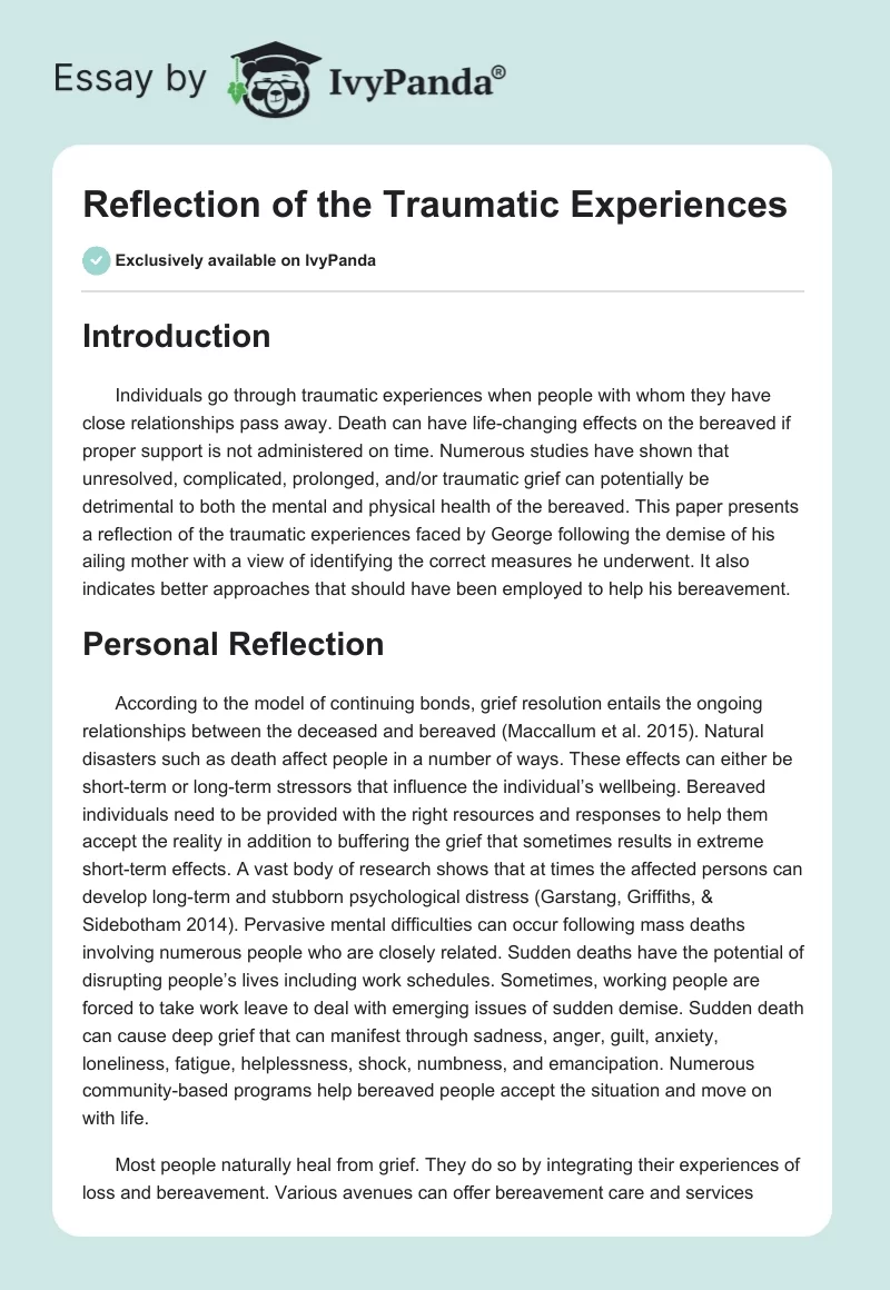 Reflection of the Traumatic Experiences. Page 1