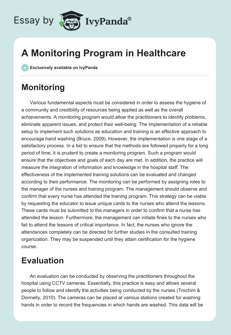 A Monitoring Program in Healthcare. Page 1
