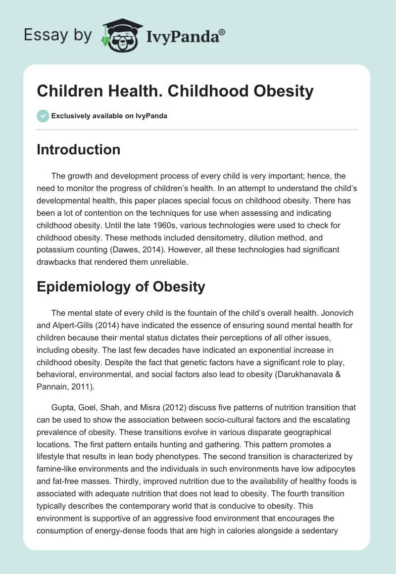Children Health. Childhood Obesity. Page 1