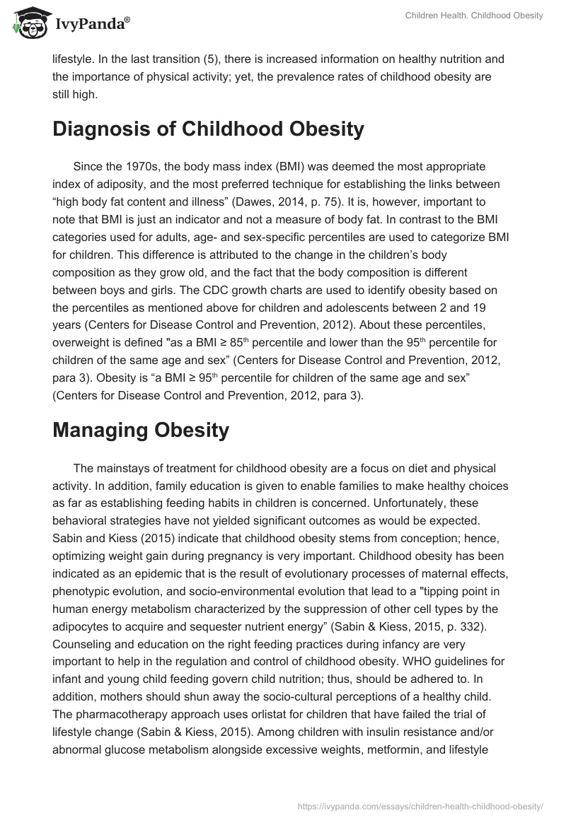 Children Health. Childhood Obesity. Page 2