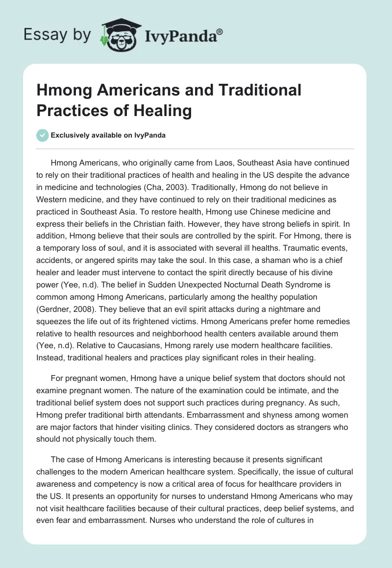 Hmong Americans and Traditional Practices of Healing. Page 1