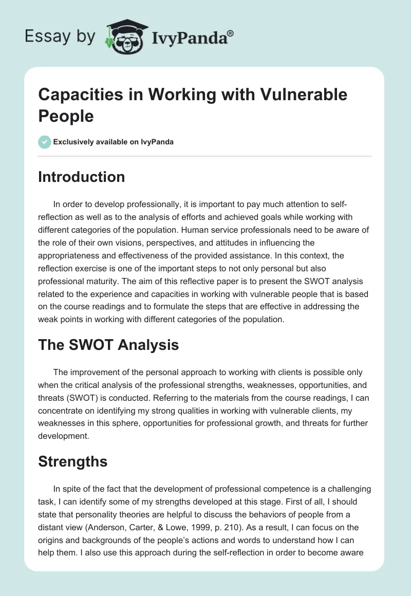 Capacities in Working with Vulnerable People. Page 1
