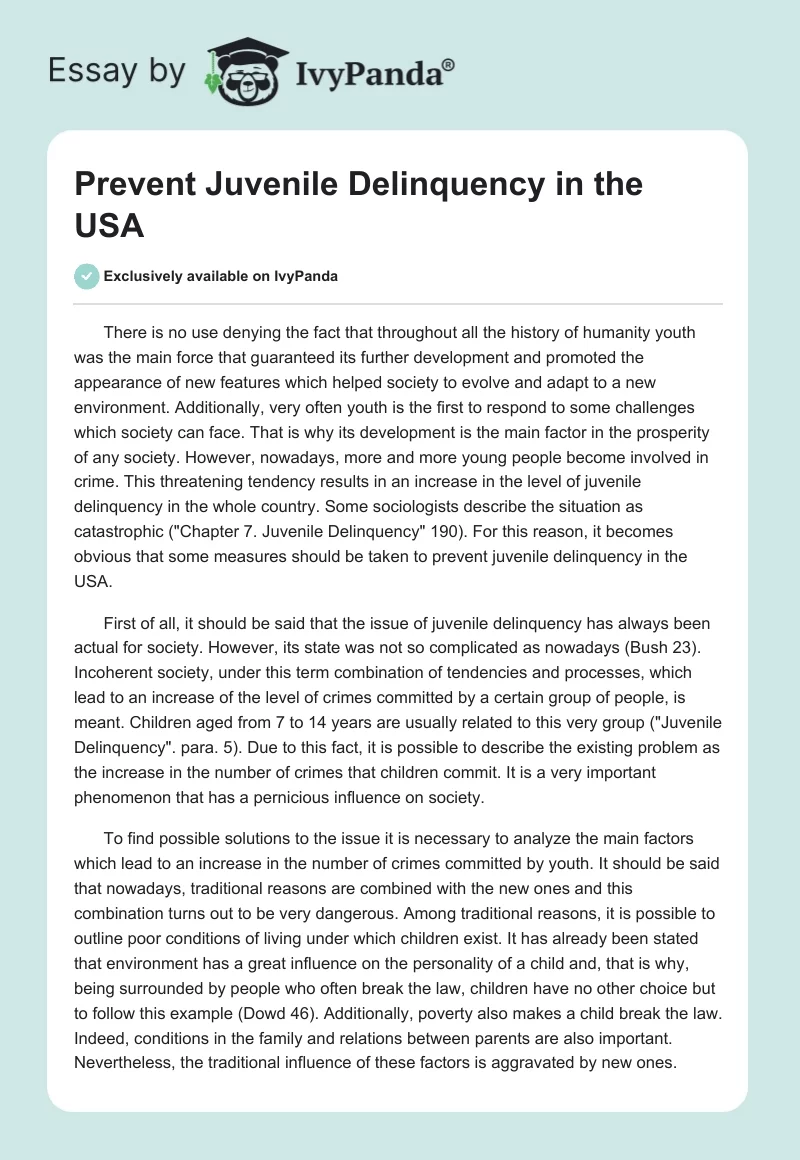 Prevent Juvenile Delinquency in the USA. Page 1