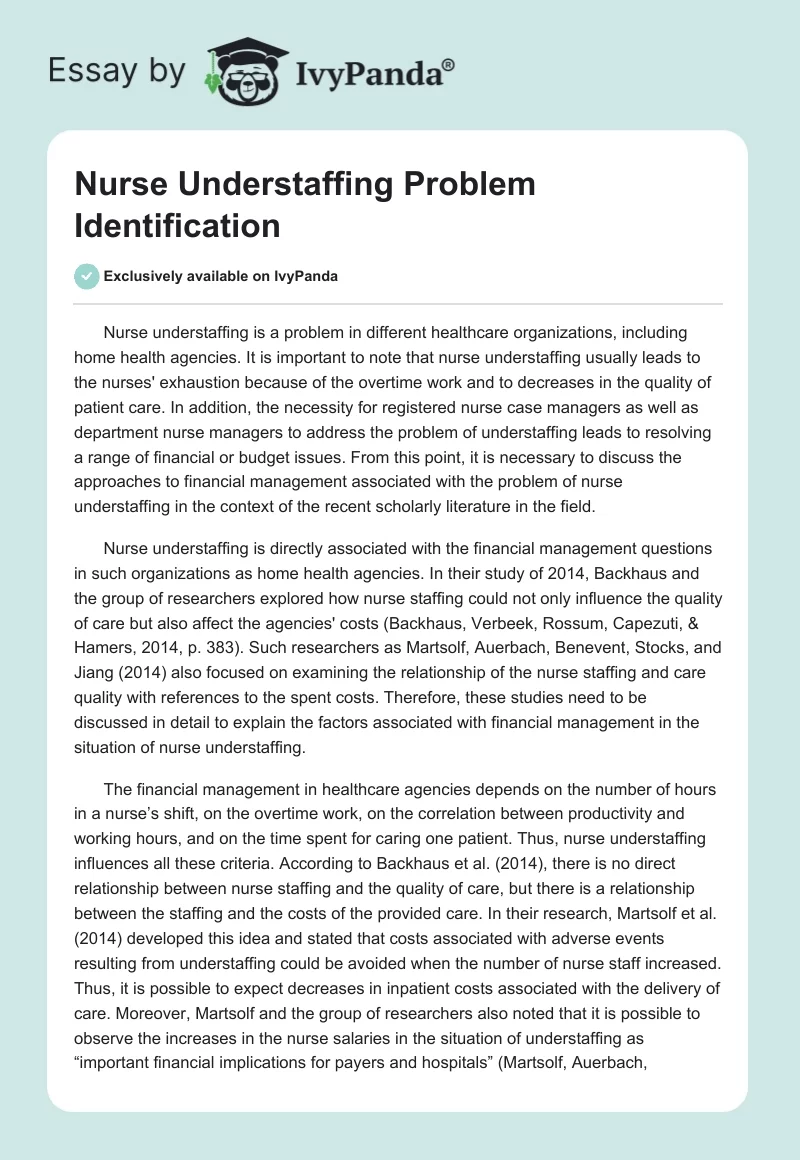 Nurse Understaffing Problem Identification. Page 1