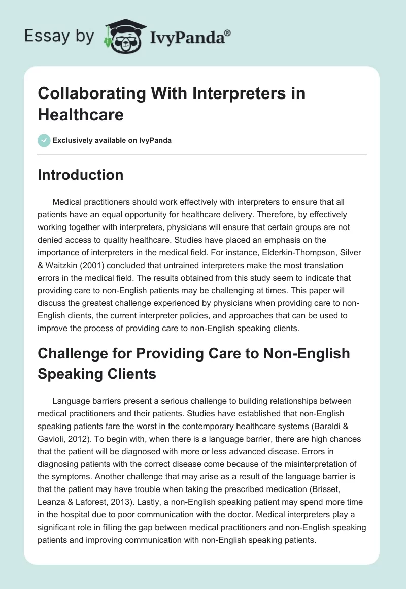 Collaborating With Interpreters in Healthcare. Page 1