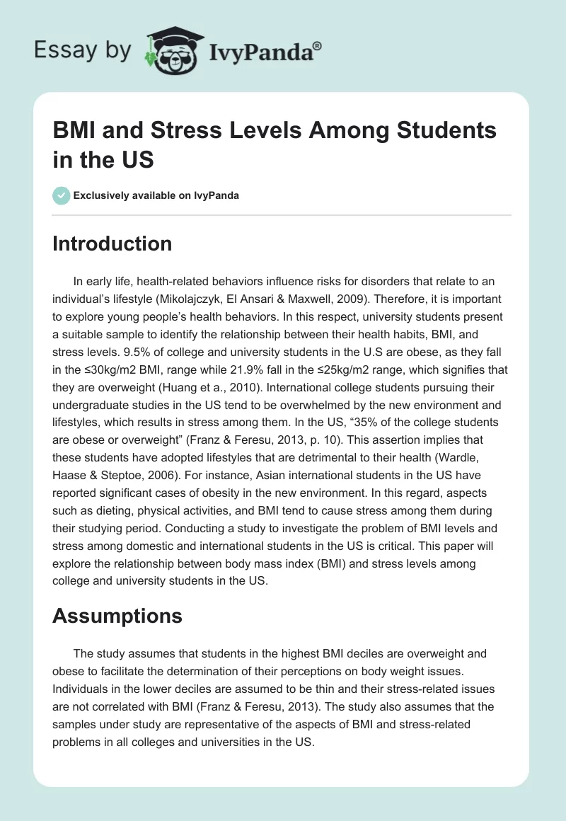 BMI and Stress Levels Among Students in the US. Page 1