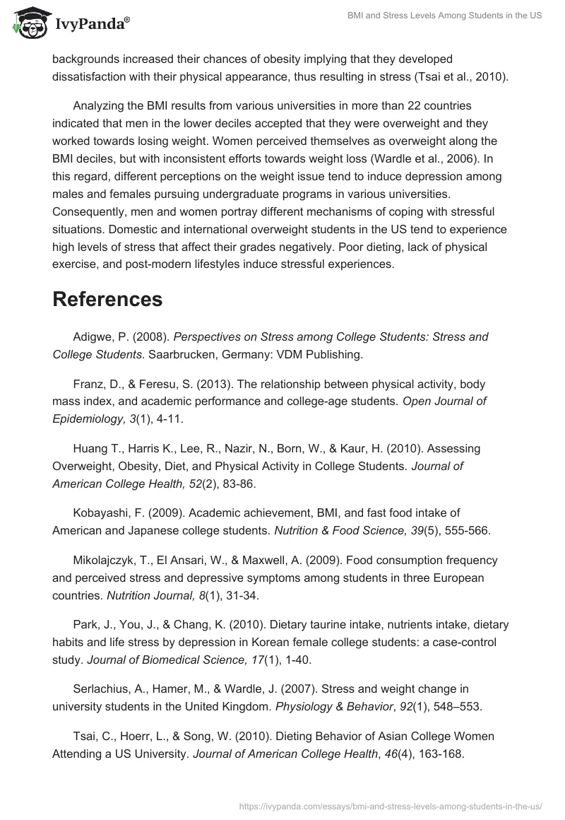 BMI and Stress Levels Among Students in the US. Page 5