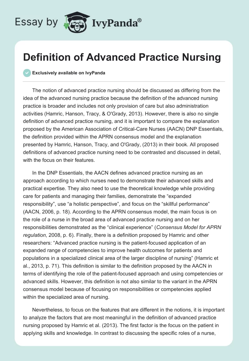 Definition of Advanced Practice Nursing. Page 1