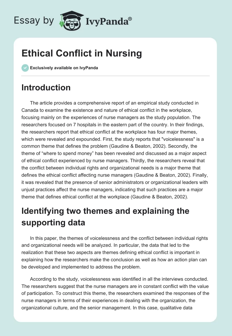 Ethical Conflict in Nursing. Page 1